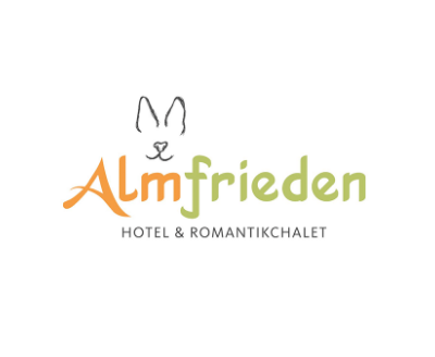 Almfrieden Hotel & Romantikchalet, Logo und Schrift, Hasen Umriss