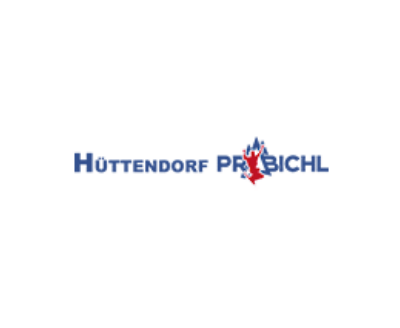 Hüttendorf Präbichl, Logo und Schrift, Skifahrer