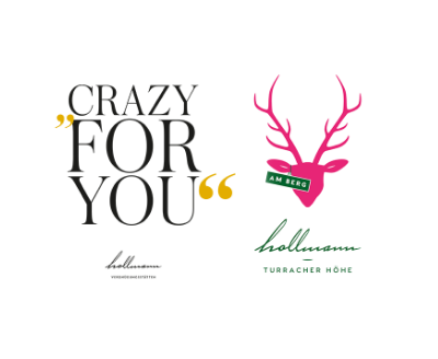 Crazy Hollmann, Logo und Schrift, pinker Hirsch
