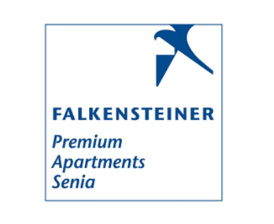 Falkensteiner Senia, Logo und Schrift, blauer Vogel