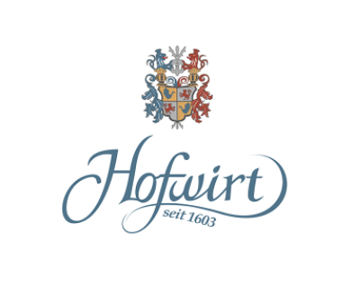 Hotel Hofwirt, Logo und Schrift, Wappen in blau und rot