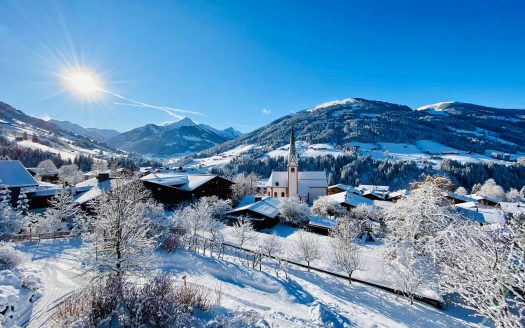 Böglerhof im Winter, Aussicht auf die Berge
