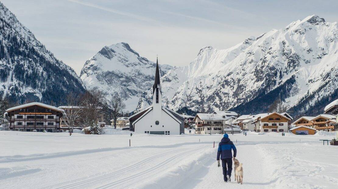 Winter, Spaziergang mit Hund