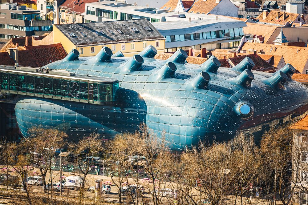 Das Kunsthaus Graz gilt als neues architektonisches Wahrzeichen der Stadt Graz.