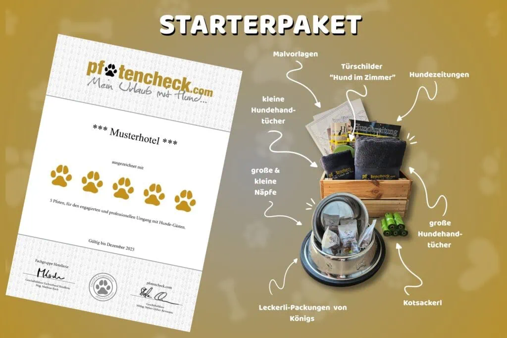 Pfotencheck Starterpaket und Pfotencheck Urkunde für Hotels, Campingplätze und Ferienwohnungen